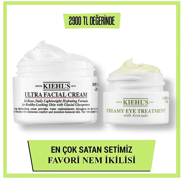 Kiehl's Ultra Facial Cream ve avokadolu göz kremi seti 650 TL üzerine 400 TL indirim imkanıyla!