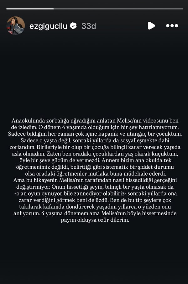 Hakkındaki iddiaların sosyal medyada hızla yayılmasının ardından Ezgi Güçlü de Instagram hesabından yazılı bir açıklama paylaşarak yaşananlara yanıt verdi.