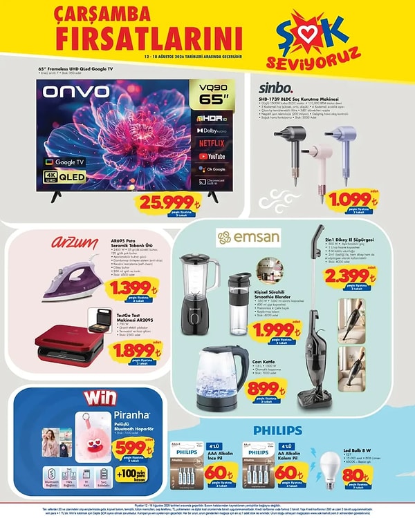 Onvo 65'' Frameless UHD QLED Google TV 25.999 TL