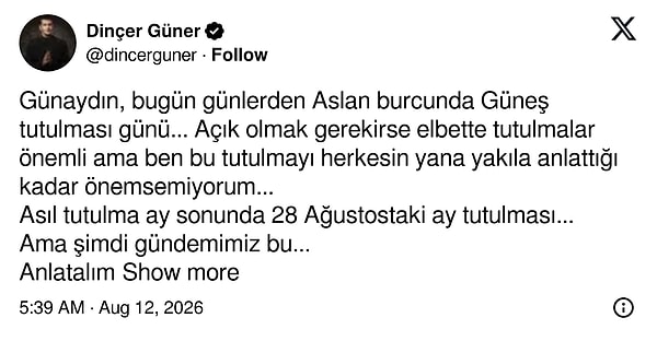 Dinçer Güner'in Tutulma Yorumu👇
