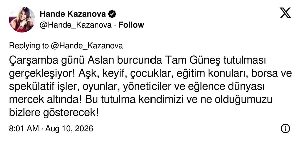 Ünlü astrolog Hande Kazanova ise aşk, çocuklar, eğitim, borsa ve eğlence dünyasının öne çıkacağını belirtiyor.👇