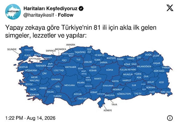 Haritaları Keşfediyoruz isimli X hesabı da düzenli olarak ilginç haritaları takipçileriyle buluşturuyor.