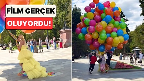 Up Filmi Gerçek Oluyordu! Çekim İçin Uçan Balonlarla Yürüyen Kadın Çevredekilerin Yardımıyla Durabildi