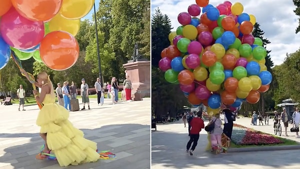 Real-Life Up Moment: Woman Holding Giant Balloons Floats Away Until Bystanders Rescue Her
