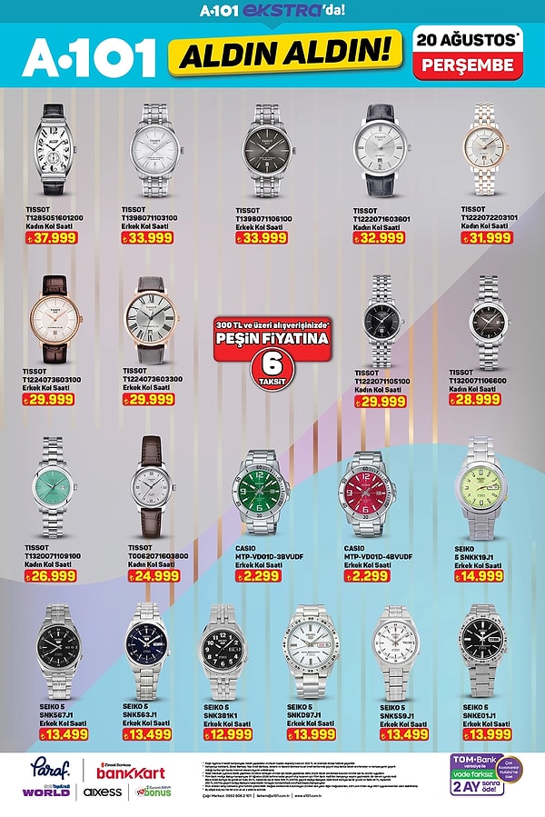 Tissot, Casio ve Seiko Saat Modelleri