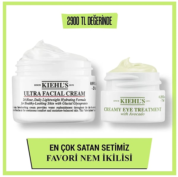 Kiehl's Ultra Facial Cream ve avokadolu göz kremi seti 2.190,00 TL yerine sepete özel net 1.599,00 TL!