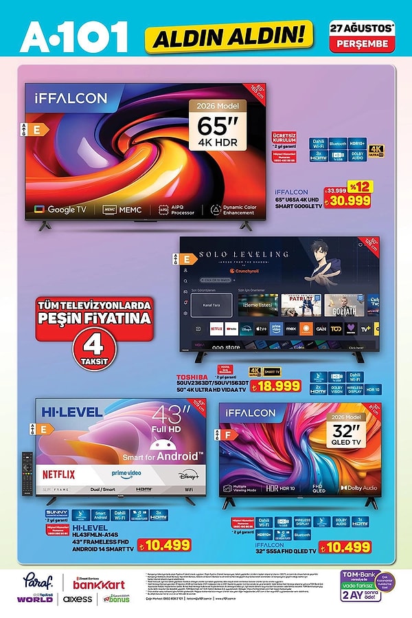 iFFALCON 65U65A 4K UHD Smart Google TV 30.999 TL
