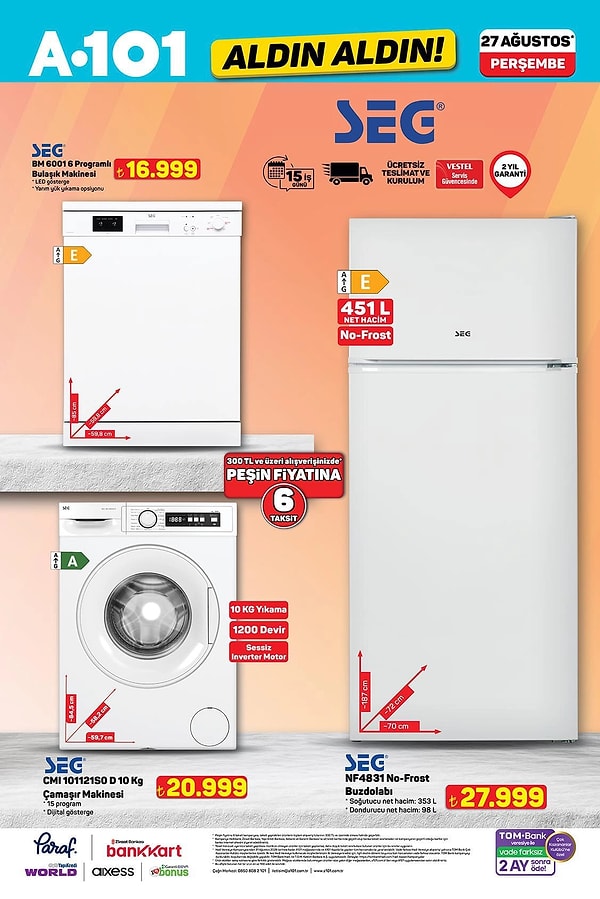 SEG BM 6001 6 Programlı Bulaşık Makinesi 16.999 TL