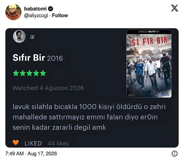 Bir izleyici yorumu.