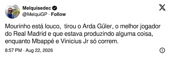 "Mourinho çıldırmış, Arda Güler'i, Real Madrid'in en iyi oyuncusunu ve bir şeyler üreten adamı çıkardı, oysa Mbappé ve Vinicius Jr sadece koşuyor."