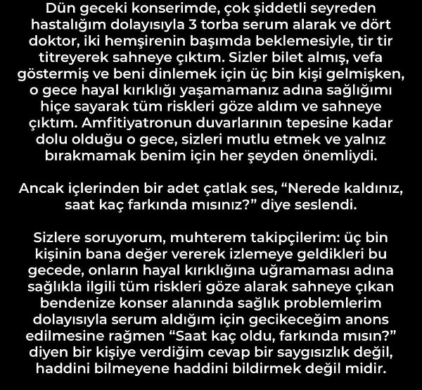 “Tir tir titreyerek sahneye çıktım” diyen Bülent Ersoy, verdiği yanıtı “haddini bildirmek” olarak savundu.