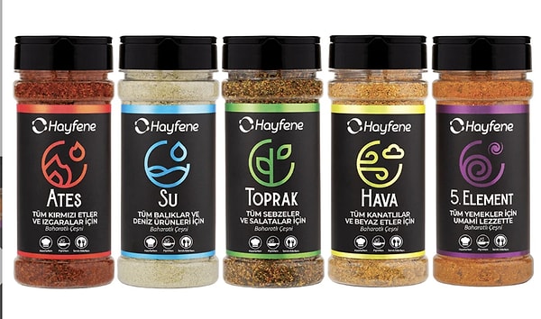 Hayfene Element Serisi 5'li gurme baharat seti 500 TL üzerine 50 TL sepet kuponuyla!