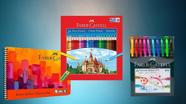 Faber-Castell boya kalemleri, pastel boyalar ve resim defterlerinde büyük indirim!