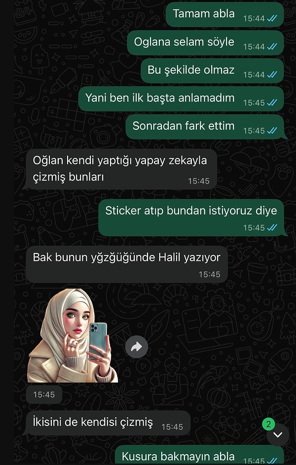Fotoğraflardaki iki kadının da yeğeni tarafından yapay zekayla çizildiğini bildiren kadın talebinde ısrar etmeye devam etti.