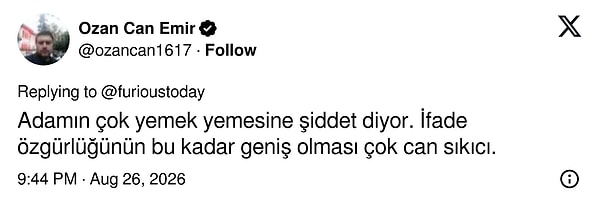 Fazla yemek yemenin şiddet olarak nitelendirilmesini abartılı bulanlar, tepki gösterdi.