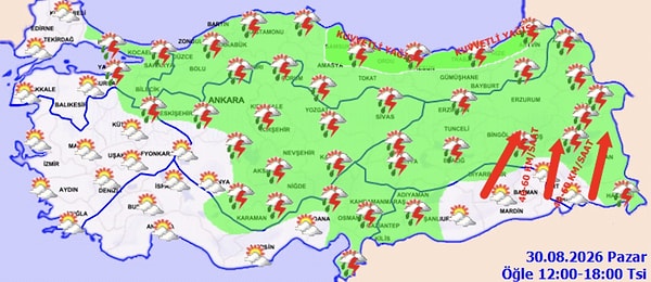 Rüzgarın, Doğu Anadolu’nun güneydoğusunda güneyli yönlerden kuvvetli ve kısa süreli fırtına şeklinde esmesi bekleniyor.