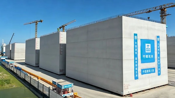 Kıyıdan oldukça uzakta, açık deniz ortamında yürütülen inşaat çalışmaları zorlu doğa koşullarına sahne oluyor.