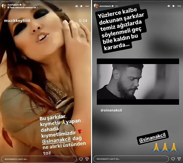 Demet Akalın, Sinan Akçıl tarafından bestelenen “Ders Olsun” şarkısını paylaşarak tartışmada açıkça Akçıl’ın yanında durdu.