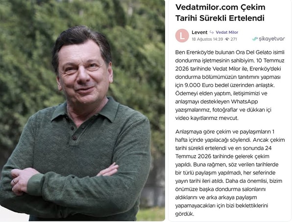 Türkiye’nin en tanınmış yemek eleştirmenlerinden Vedat Milor, yıllardır mekanlara yönelik açık sözlü yorumları ve bağımsızlık konusundaki hassasiyetiyle biliniyor.