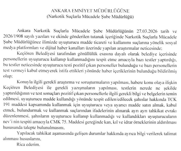 Ankara Cumhuriyet Başsavcılığı'nın yazısı şöyle.