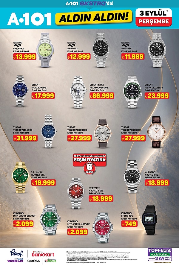 Seiko, Orient, Tissot, Citizen ve Casio Saat Modelleri