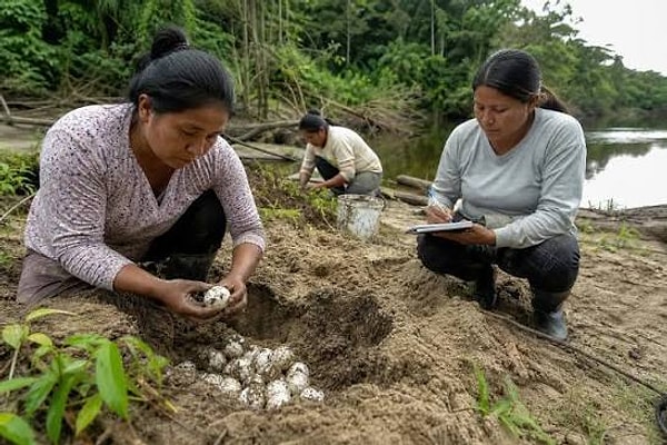 The Turtle Women, who involve the local community and school-aged children in the process of releasing the hatchlings into the river, are transforming these activities into environmental education.