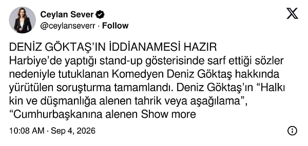 "İddianamede, Cumhurbaşkanı Erdoğan müşteki olarak yer aldı."