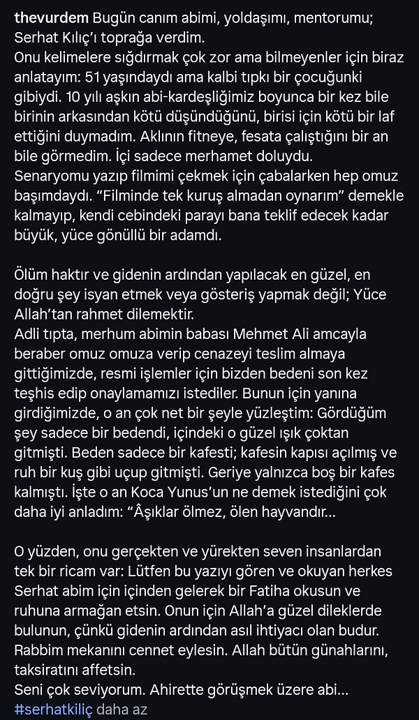 “Bugün canım abimi, yoldaşımı, mentorumu toprağa verdim...” Eren Vurdem'in Serhat Kılıç'a son vedasında anlattıkları yürek burktu.