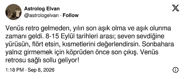 Astroloji takipçilerini heyecanlandıran o tweet;