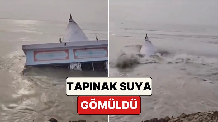 Hindistan'da Yıkım Anı Kamerada: Ganj Nehri Yükseldi, 150 Yıllık Tapınak Sulara Karıştı