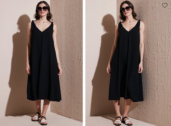 Lela oversize fit V yaka siyah midi boy elbise %25 indirimle 649,99 TL yerine 487,49 TL!