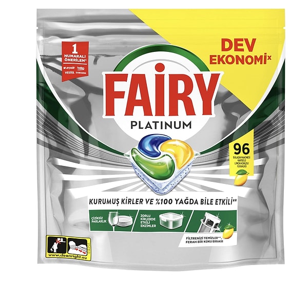 Fairy Platinum limon kokulu bulaşık makinesi kapsülü 96'lı paket net 689,00 TL!