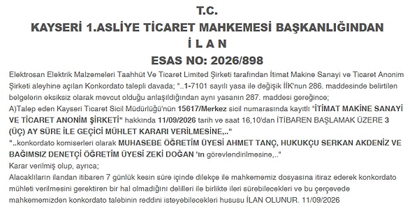 Alacaklılara Kararı İtiraz İçin Sadece 7 Gün Süre Tanındı.