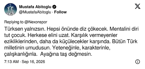 Bütün milletin umudusun diyerek moral verdi