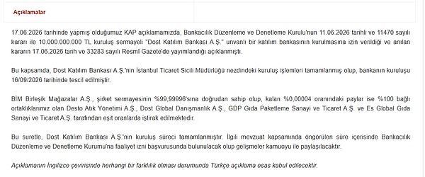 BİM, Yeni Bankasına Tam 10 Milyar TL Sermaye Koydu: Ortaklık Payları Kuruşuna Kadar Netleşti.