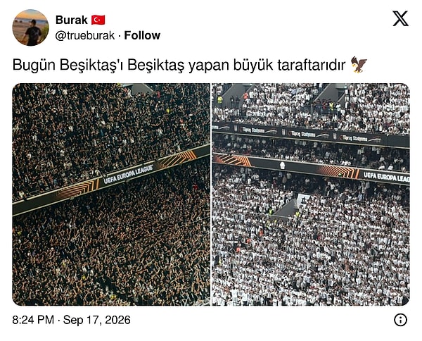 Özellikle siyah ve beyaz olarak ikiye bölünen taraftar böyle bir görüntü oluşturdu.