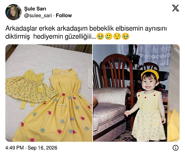 İlk paylaşım şöyleydi: Erkek arkadaşı bebeklik elbisesinin aynısını diktirmiş