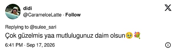 Çok güzelmiş, mutluluğunuz daim olsun yorumu geldi
