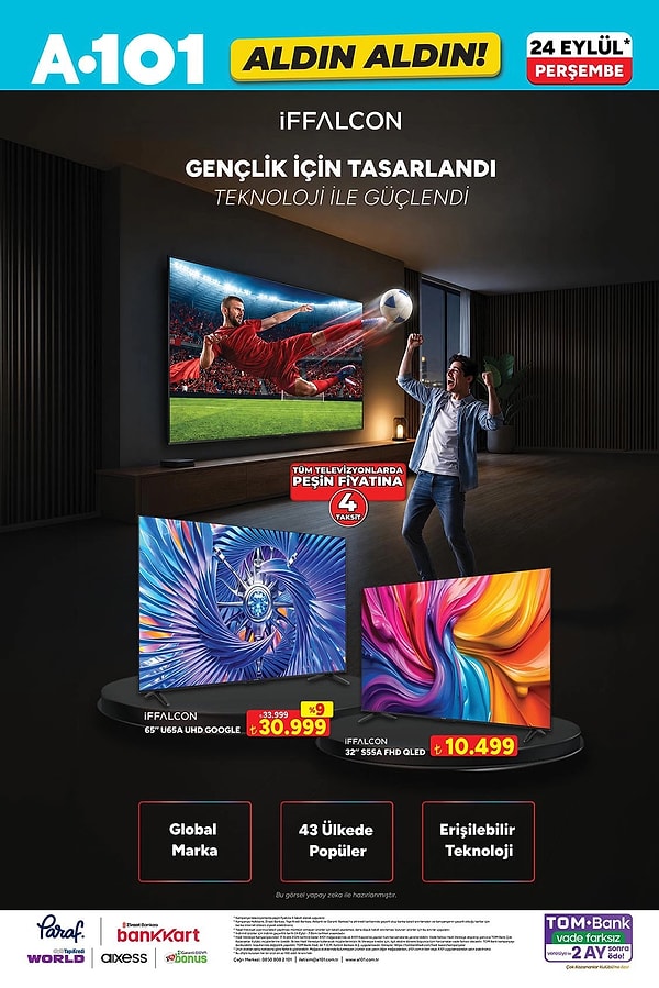 iFFALCON 65" U65A UHD Google TV 30.999 TL