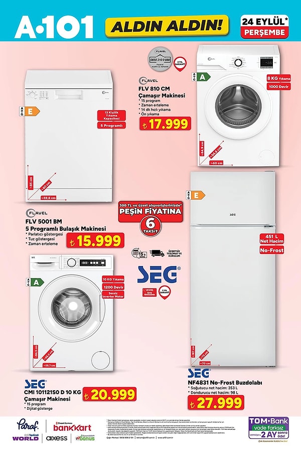 Flavel FLV 5001 BM 5 Programlı Bulaşık Makinesi 15.999 TL