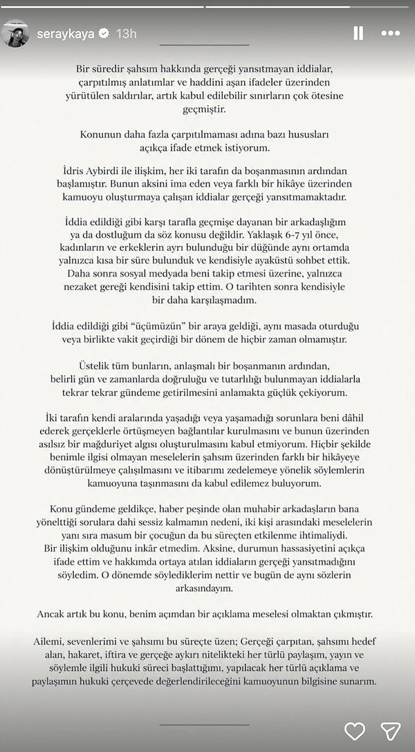 Kaya açıklamasında ilişkilerinin, her iki tarafın boşanmasından sonra başladığını söyledi.