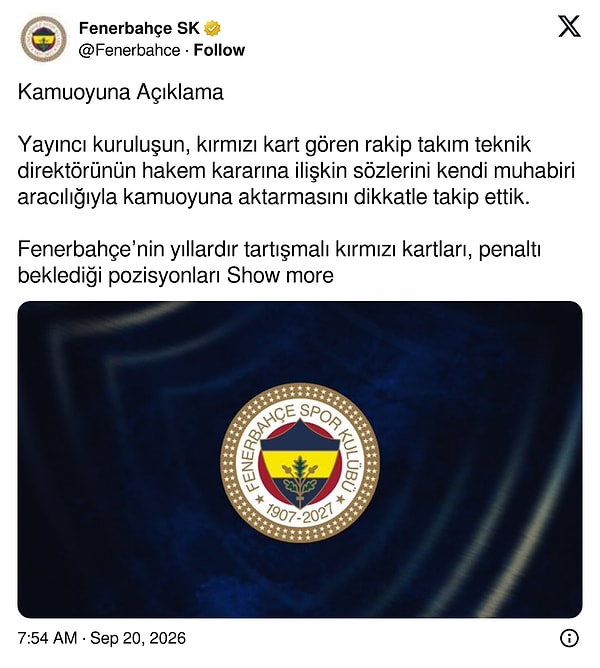 Fenerbahçe'nin Açıklaması