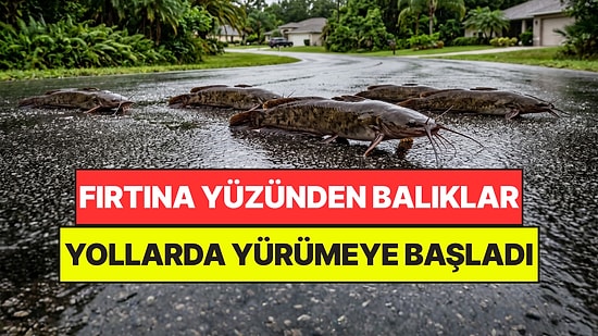 Şehirde Kanallar Taşınca Balıklar Sudan Çıkıp Yollarda Yürümeye Başladı