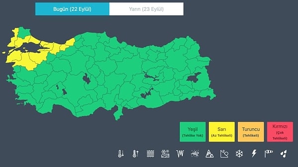 Meteorolojinin yayınladığı haritada sarı kod, Marmara'dan Doğu Anadolu'nun kuzeyine kadar geniş bir hattı kapsıyor.