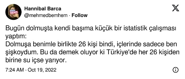 Dolmuşta yolcuları sayıp kilo üzerinden ilginç bir istatistik çıkardı
