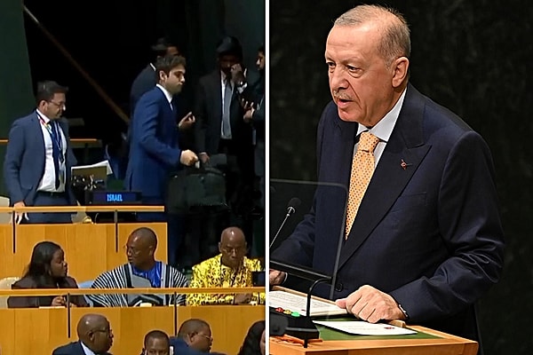 İsrail'in BM temsilcisi, Cumhurbaşkanı Erdoğan'ın konuşması sırasında salondan ayrıldı.