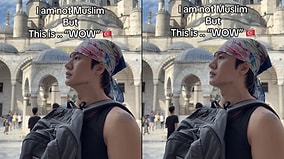 Emotional Moment: Korean Tourist Deeply Moved by Call to Prayer at Sultanahmet Mosque