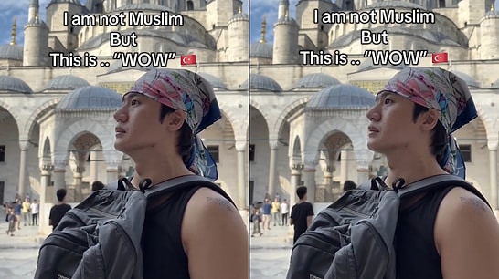Emotional Moment: Korean Tourist Deeply Moved by Call to Prayer at Sultanahmet Mosque