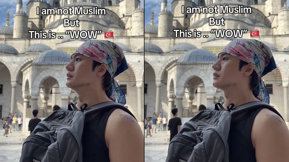 Emotional Moment: Korean Tourist Deeply Moved by Call to Prayer at Sultanahmet Mosque
