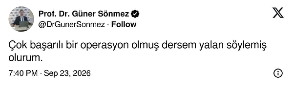 Radyoloji uzmanı Prof. Dr. Güner Sönmez sonucu tek cümleyle yorumladı